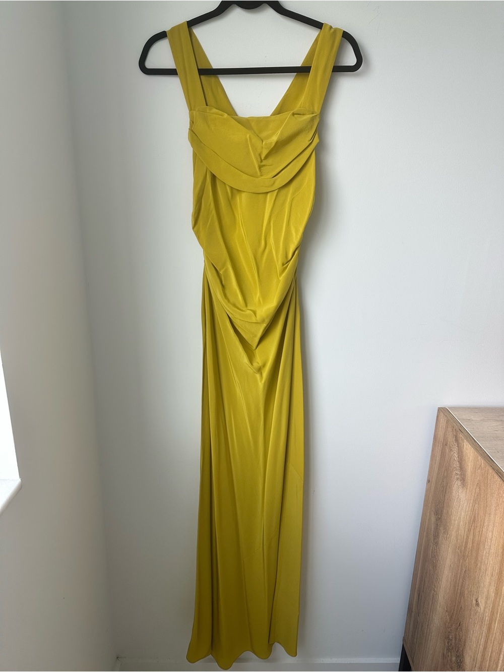 Banana Republic 100% Silk Yellow Matte Cowl-Neck Backless Maxi Dress Size 2 NWOT